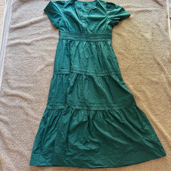 Quince Dresses & Skirts - Quince Women’s 100% Organic Cotton Poplin Tiered Garden Green Maxi Dress Size L